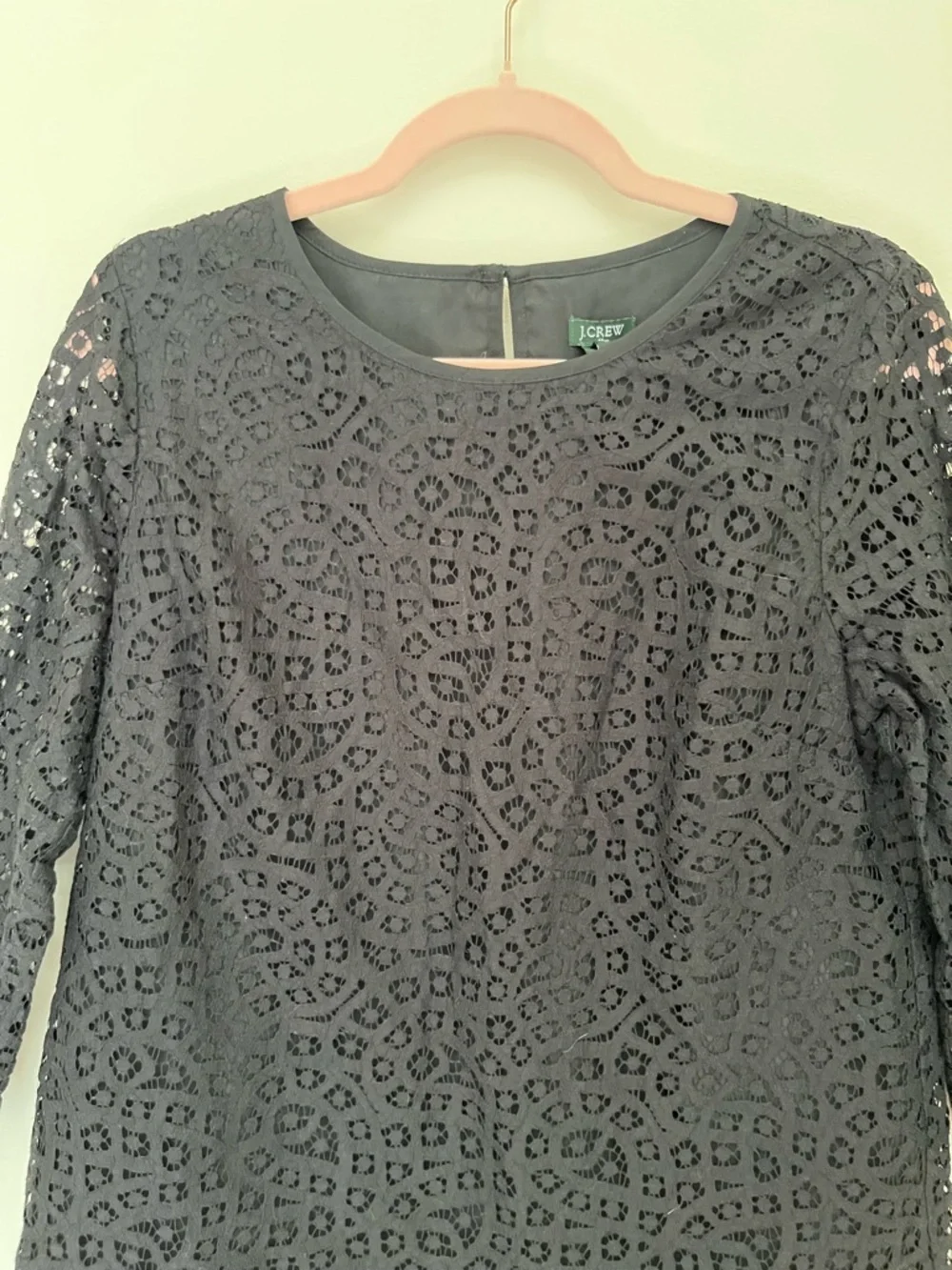 J.Crew Black Lace Blouse Size 12 | Scalloped Hem 3/4 Sleeve Dressy Top